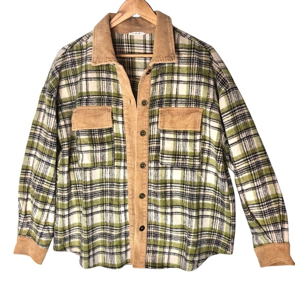 Easel Plaid Corduroy Jacket Sz M Shacket Barn Style Casual Gorpcore Boho Outdoor - Picture 3 of 8
